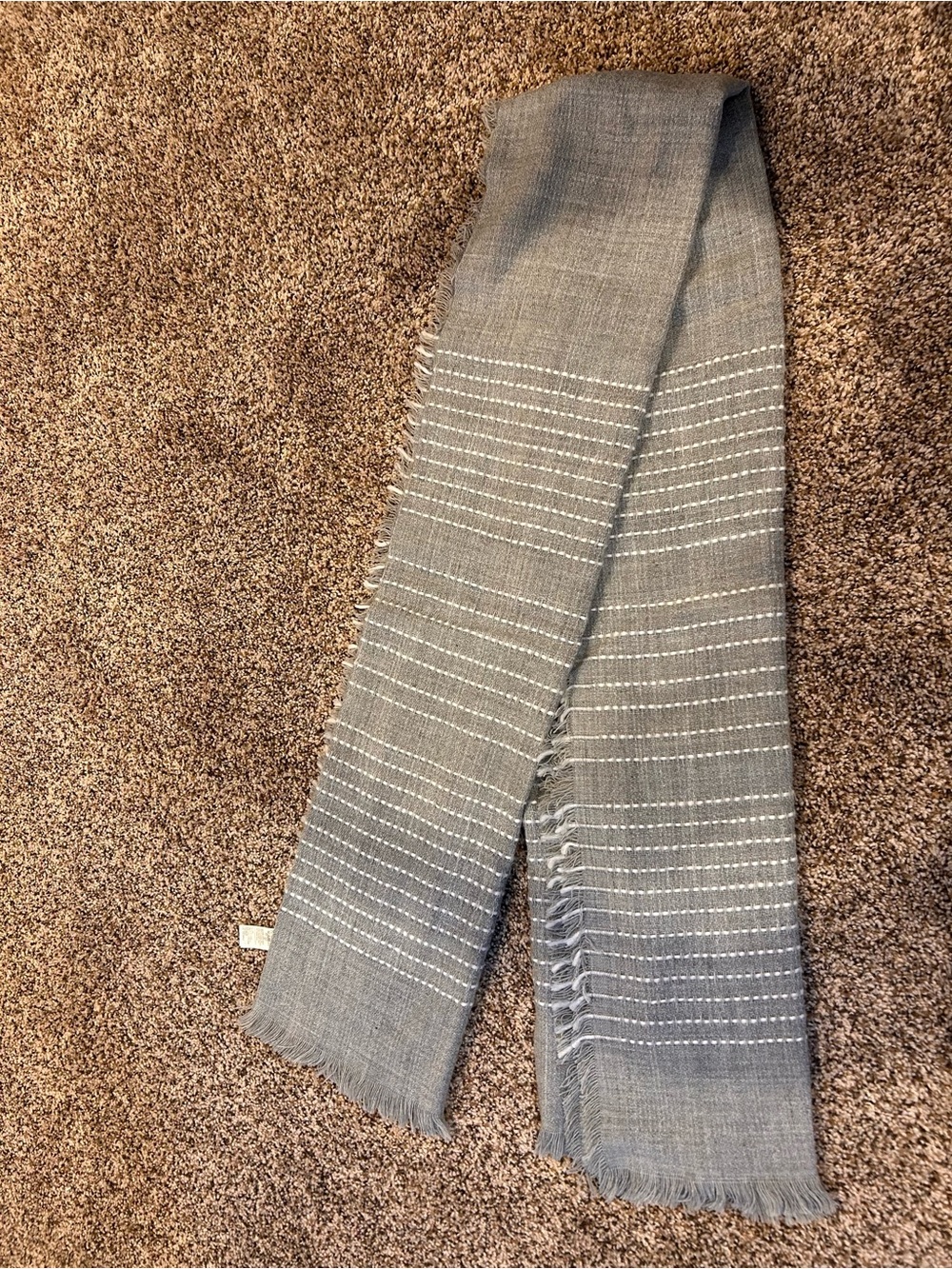 Gray Woven Scarf with Subtle Stripe - Lightweight Winter Accessory